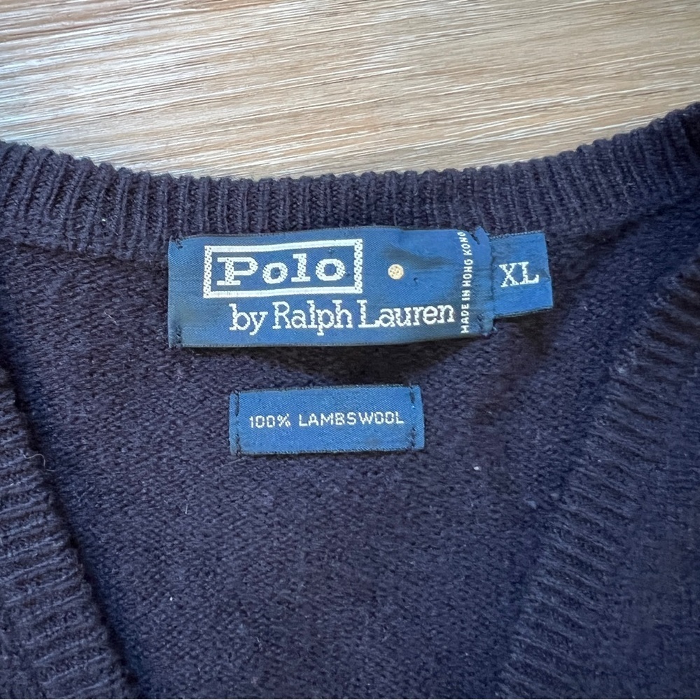 Polo Ralph Lauren Lambswool Sweater Vest XL Navy V Neck wool - Picture 3 of 7